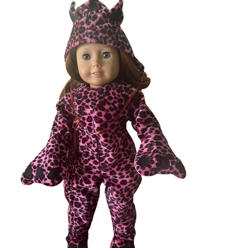 18 Inch Doll Pink Leopard Print Costume Outfit Jumpsuit Mittens Hat